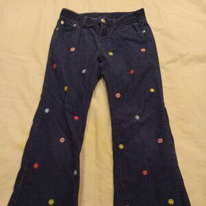 Gymboree Girl's Size 7 Blue Corduroy Flower Design Pants Flared Jeans